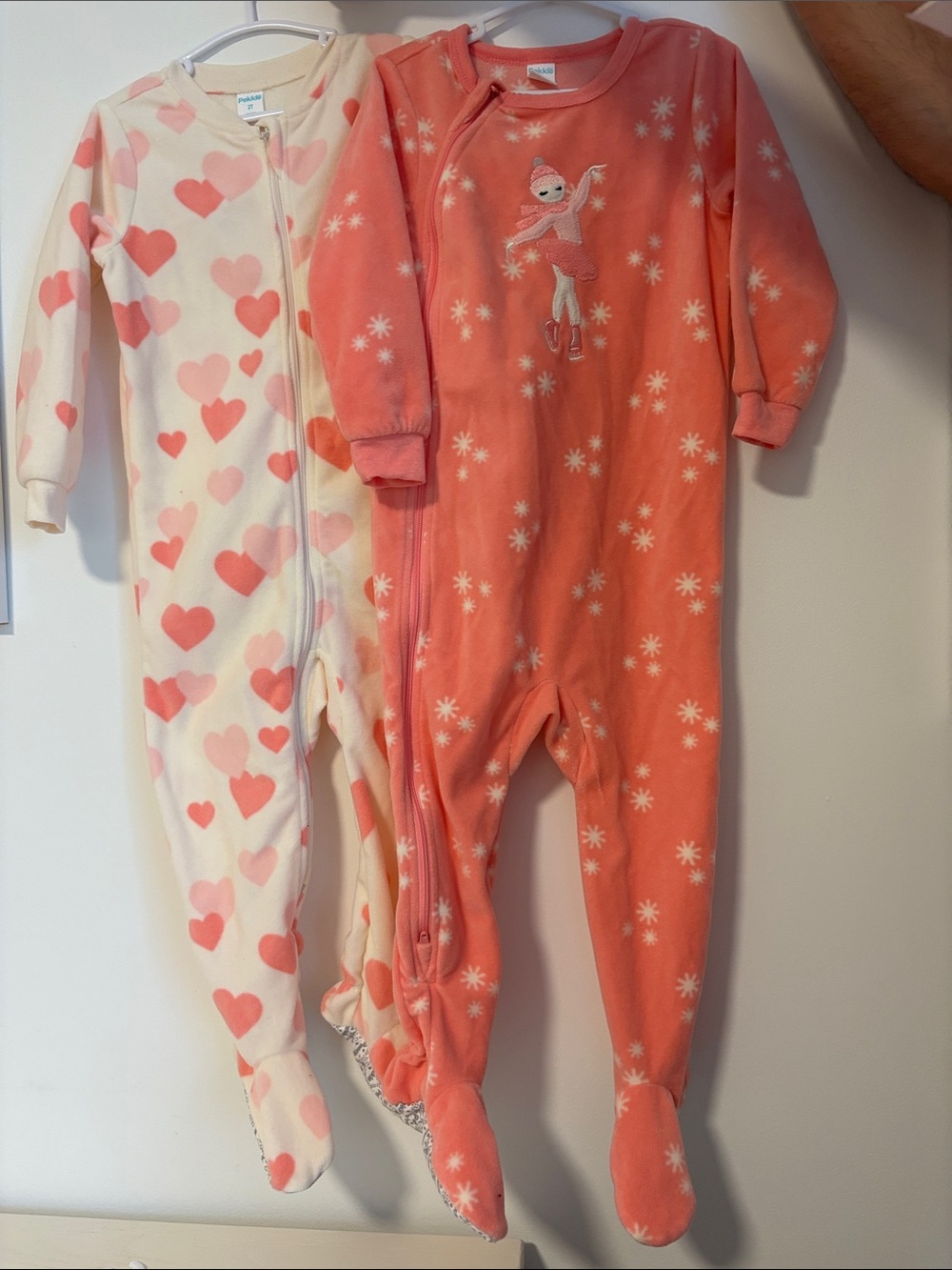 Plush Pink and Cream Heart & Snowflake Footed Sleepers - Soft Zip One-Pieces